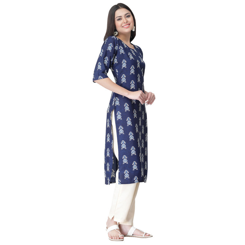 Women's Blue Colour Crepe Material Printed kurta with pant U2002