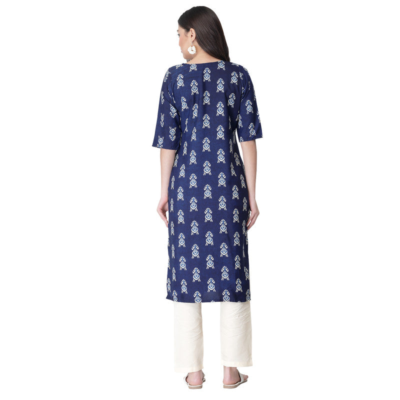 Women's Blue Colour Crepe Material Printed kurta with pant U2002