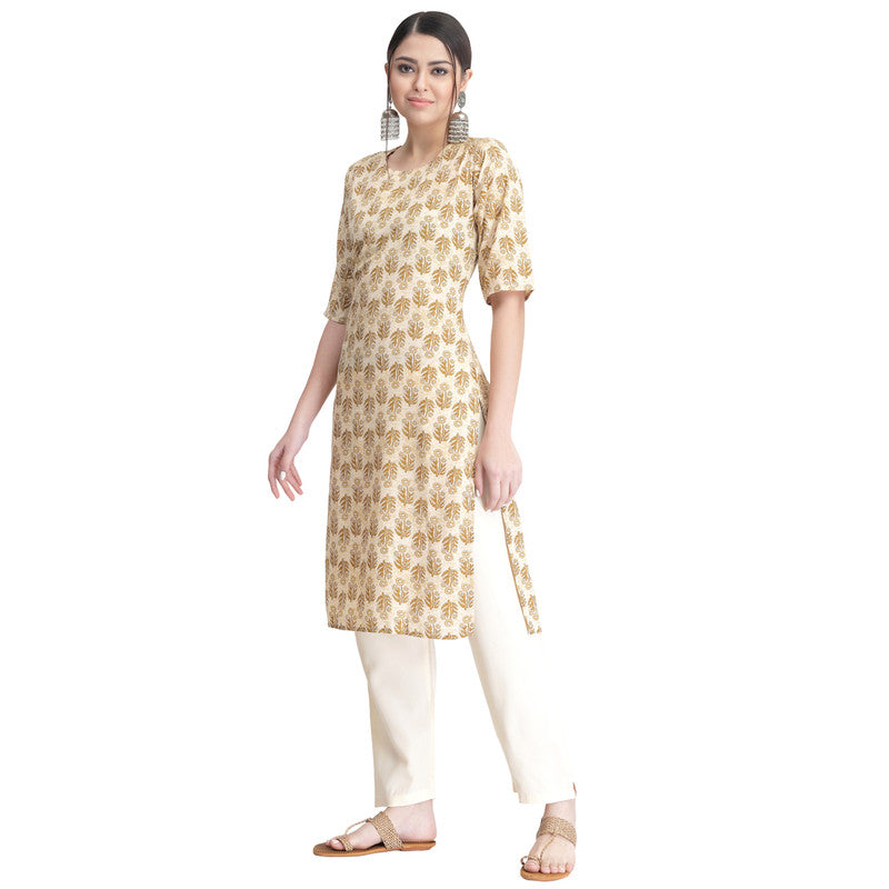 Women's Beige Colour Crepe Material Printed kurta with pant U2005