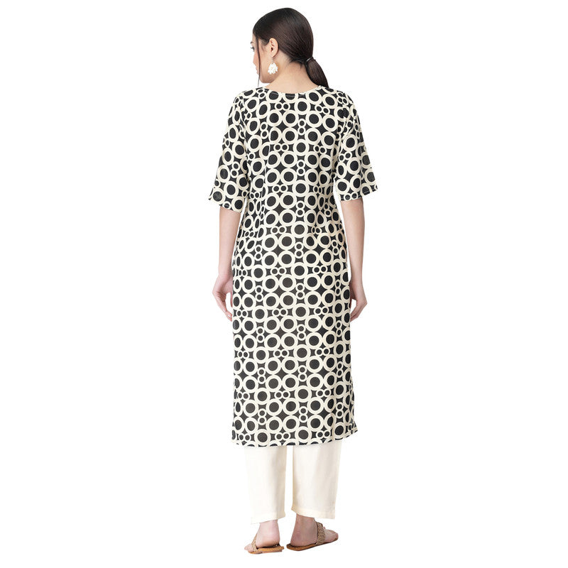Women's Black&White Colour Crepe Material Printed kurta with pant U2006