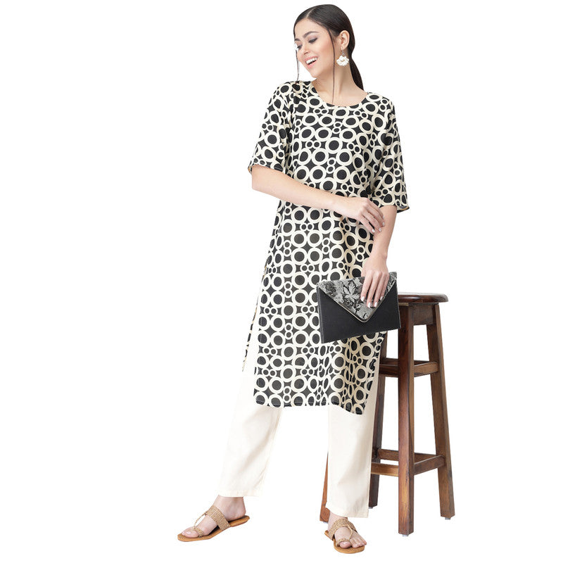 Women's Black&White Colour Crepe Material Printed kurta with pant U2006