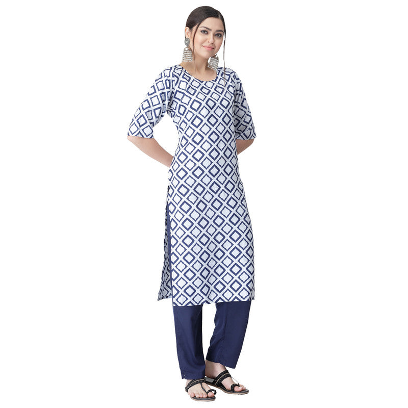 Women's Blue Colour Crepe Material Printed kurta with pant U2007