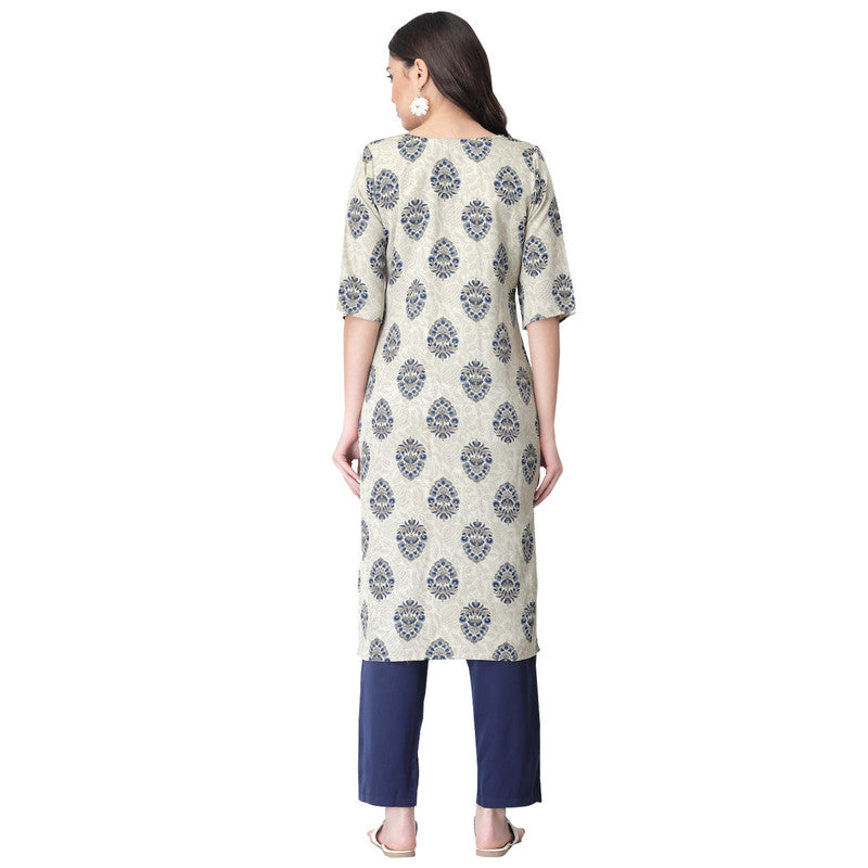 Women's Grey Colour Crepe Material Printed kurta with pant U2010