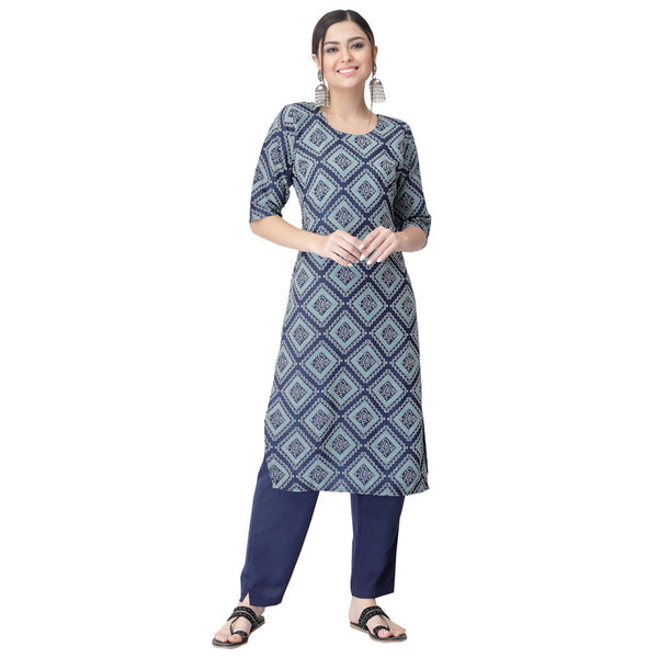 Women's Blue Colour Crepe Material Printed kurta with pant U2011