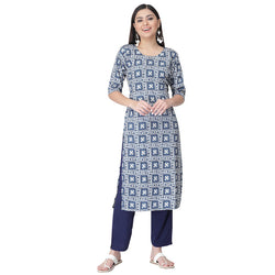 Women's Blue Colour Crepe Material Printed kurta with pant U2013