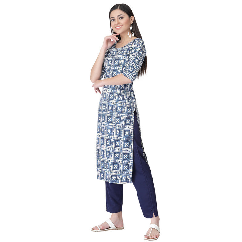 Women's Blue Colour Crepe Material Printed kurta with pant U2013