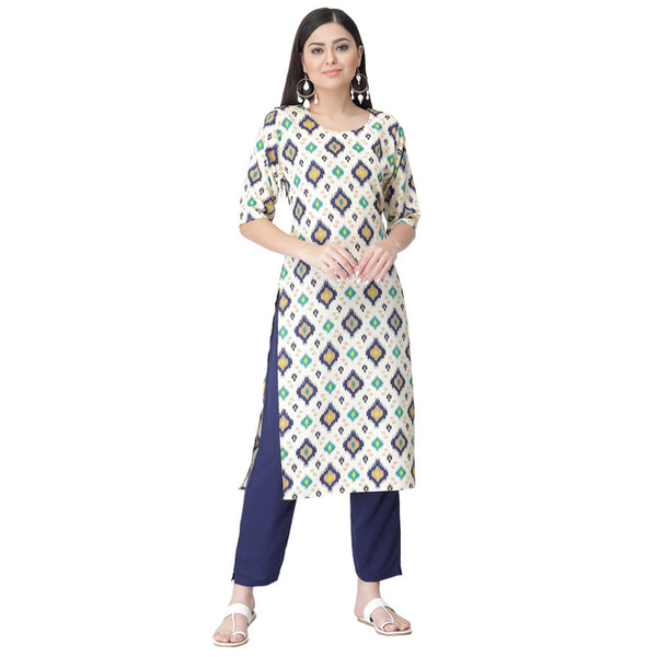 Women's Multi Colour Crepe Material Printed kurta with pant U2014