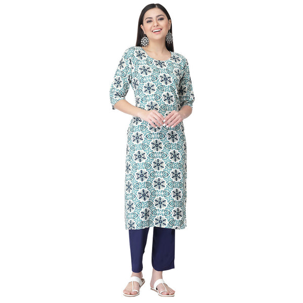 Women's Multi Colour Crepe Material Printed kurta with pant U2015