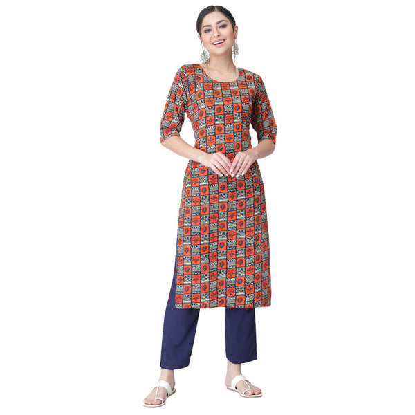 Women's Multi Colour Crepe Material Printed kurta with pant U2016