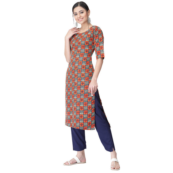 Women's Multi Colour Crepe Material Printed kurta with pant U2016