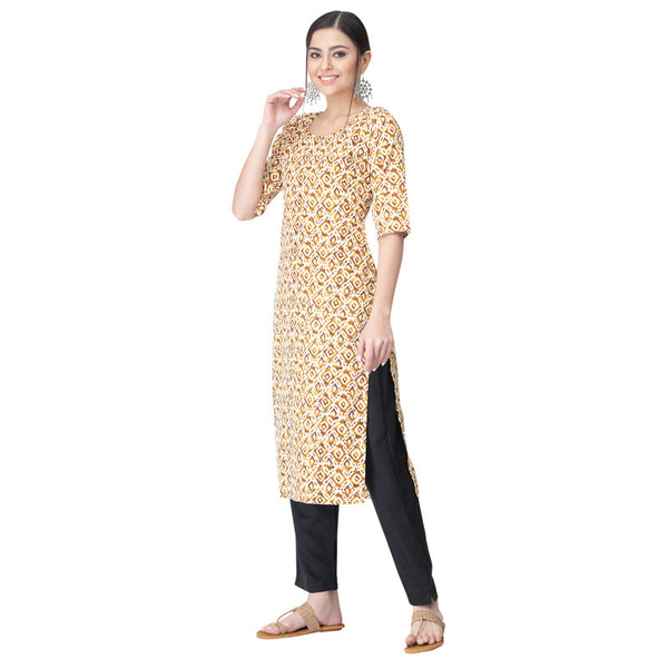 Women's Yellow Colour Crepe Material Printed kurta with pant U2019