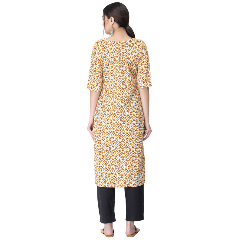 Women's Yellow Colour Crepe Material Printed kurta with pant U2019