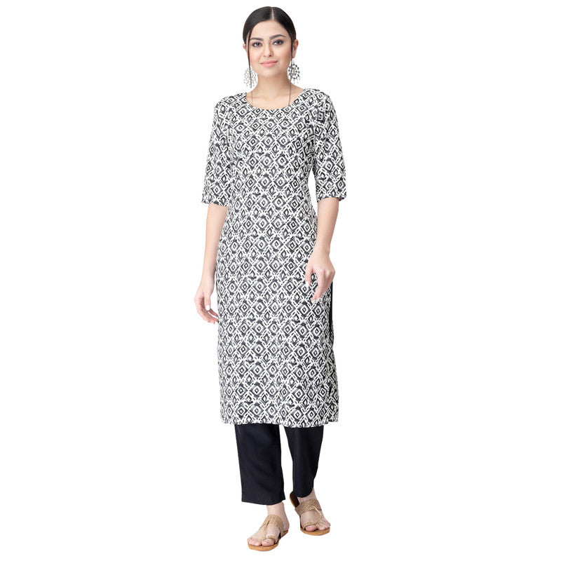 Women's Black&White Colour Crepe Material Printed kurta with pant U2020