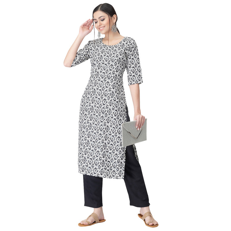 Women's Black&White Colour Crepe Material Printed kurta with pant U2020