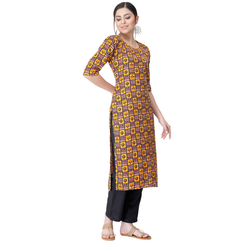 Women's Multi Colour Crepe Material Printed kurta with pant U2021