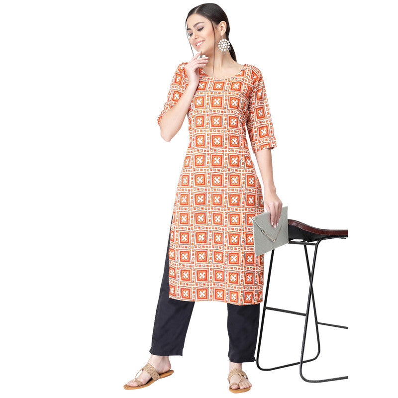 Women's Multi Colour Crepe Material Printed kurta with pant U2023