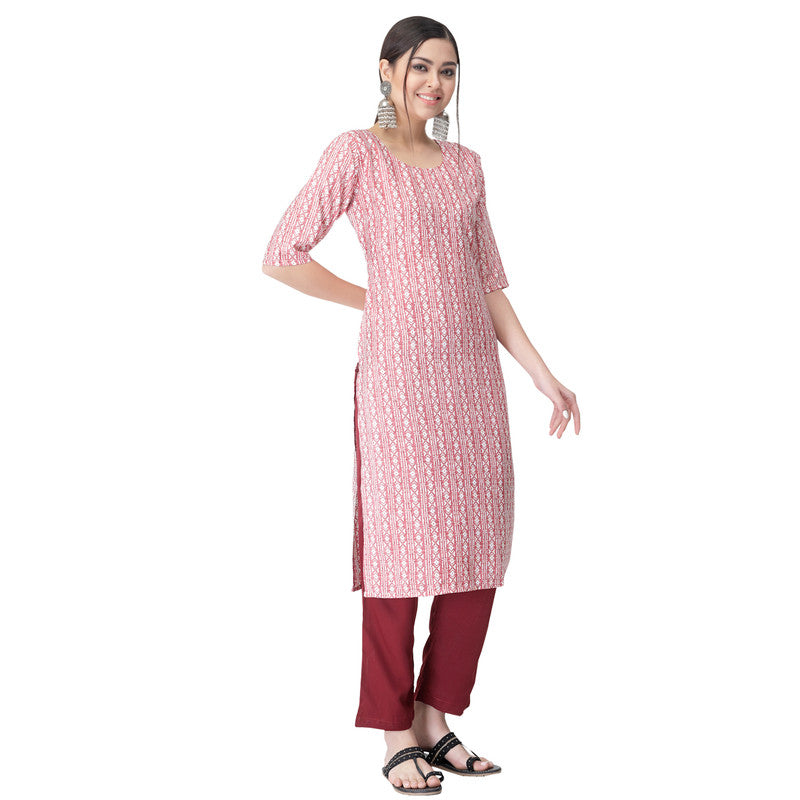 Women's Pink Colour Crepe Material Printed kurta with pant U2025