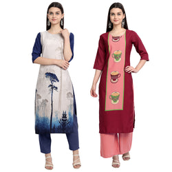 Ethnic Basket Crape Multicolor Printed Knee Length Set of 2 Kurta 530079-530062