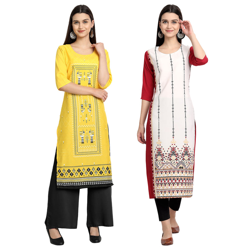 EthnicBasket Crape Multicolor Digital Print Straight Pack of 2 Kurta 530001-530052