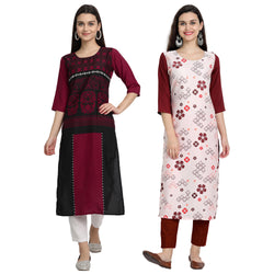 EthnicBasket Crape Multicolor Digital Print Straight Pack of 2 Kurta 530005-530221