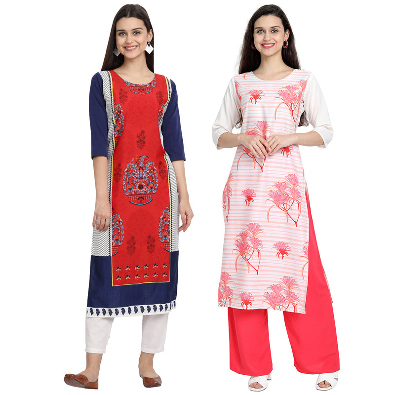 EthnicBasket Crape Multicolor Digital Print Straight Pack of 2 Kurta 530003-530226