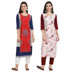 EthnicBasket Crape Multicolor Digital Print Straight Pack of 2 Kurta 530003-530221