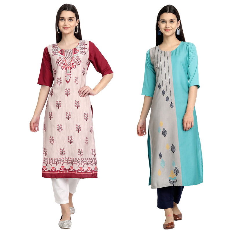 Ethnic Basket Crape Multicolor Printed Knee Length Set of 2 Kurta 530082-530110